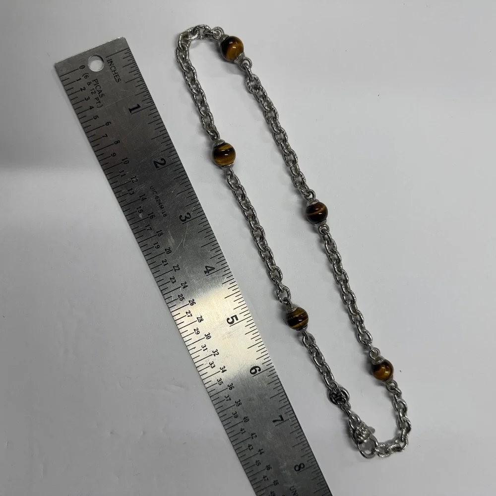 Judith Ripka Sterling Silver Tigers Eye Spiritual Beads Necklace